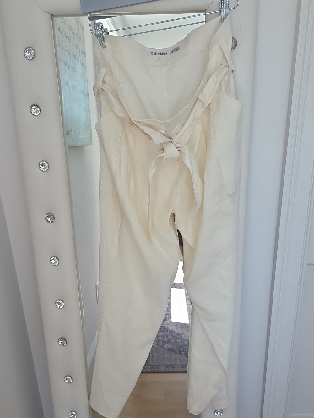 Calvin Klein Cream High-Waist Tie Front Pants